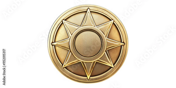 Fototapeta Detailed golden compass rose emblem isolated on transparent background