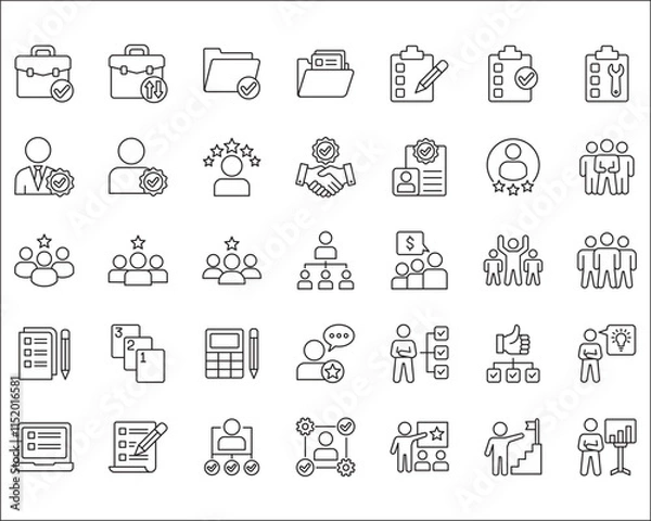 Obraz Leadership professional icon set. Task and job icons. Containing icons of  occupation, assignment, management, business, motivation, specialist, briefcase, accounting, list. Thin line icon design.