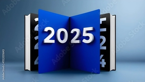 Fototapeta 2025 Revealed Through Page-Turning Effect from 2024 on Blue Background
