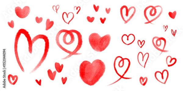Fototapeta 手書きの水彩ハートセット　赤