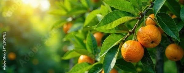 Fototapeta Lush orange tree laden with juicy oranges and vibrant green foliage , image, green