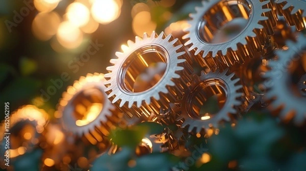 Fototapeta Golden Gears in Nature with Soft Bokeh Background Effects