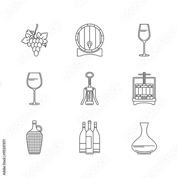 Obraz Winemaking icons set on white background.
