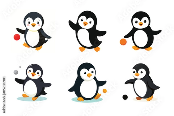 Obraz Set of penguin vector illustrations on white background