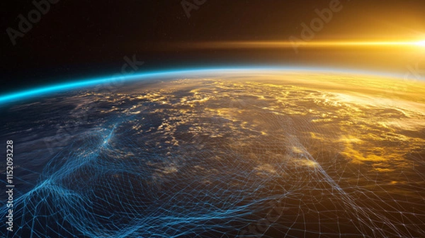 Obraz Global data network visualised over Earth’s satellite view.