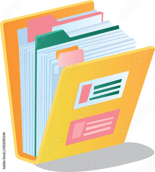 Fototapeta Yellow folder with files and bookmarks on documents