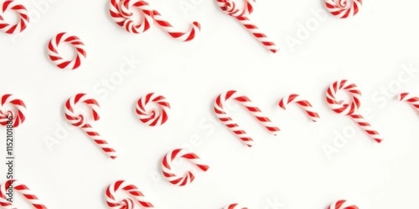 Obraz A festive arrangement of traditional candy canes on a stark white background, showcasing the classic red and white stripes in a variety of orientations, creating a playful and celebratory visual
