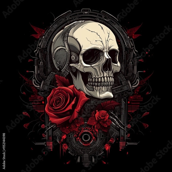 Obraz Skull and Rose Back illustration