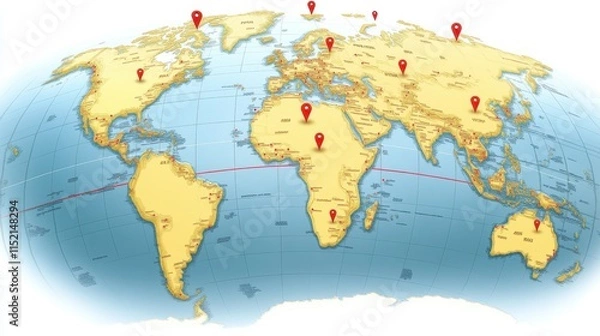 Obraz A vibrant world map featuring marked locations, highlighting connectivity and global exploration.