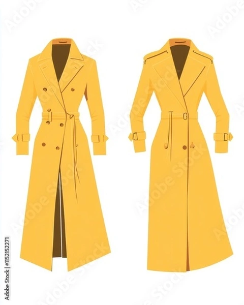 Fototapeta Two stylish yellow trench coats showcasing modern fashion design and bold aesthetics.