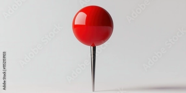 Fototapeta Red push pin standing upright on a clean surface, emphasizing the vibrant color and simplicity of the object in a minimalist setting