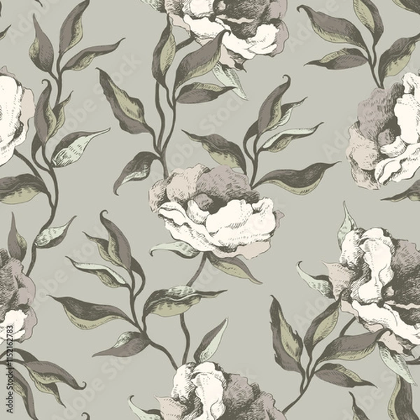 Fototapeta Peonies seamless pattern 1e.eps