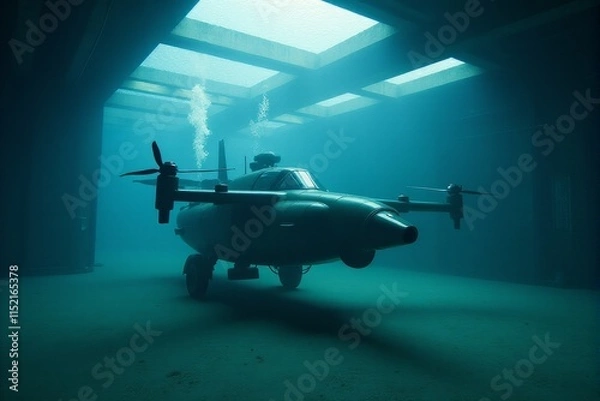 Fototapeta Engineers testing underwater military drones in a specialized facility