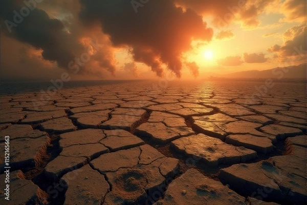 Fototapeta A symbolic cracked earth image representing war and its aftermath