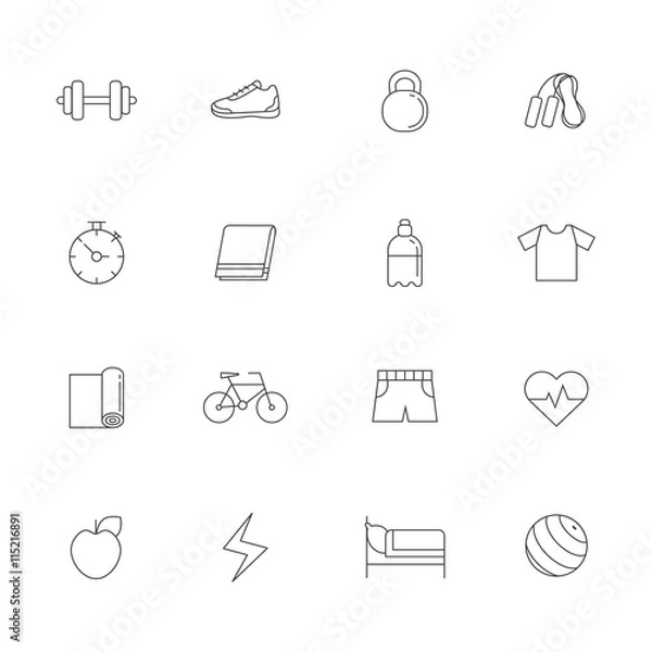 Fototapeta Fitness and sport icon vector set. Clean and simple outline design.