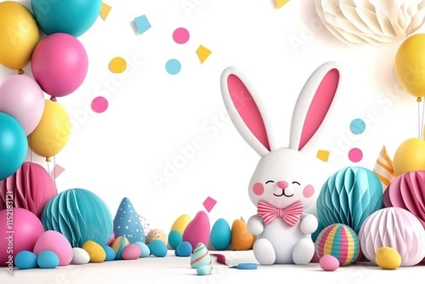 Fototapeta Cheerful Easter Bunny Surrounded By Colorful Decorations And Festive Elements