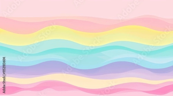 Obraz Soft, undulating lines in a spectrum of pastel rainbow hues create a mesmerizing abstract background, perfect for adding a touch of gentle color and movement to any design