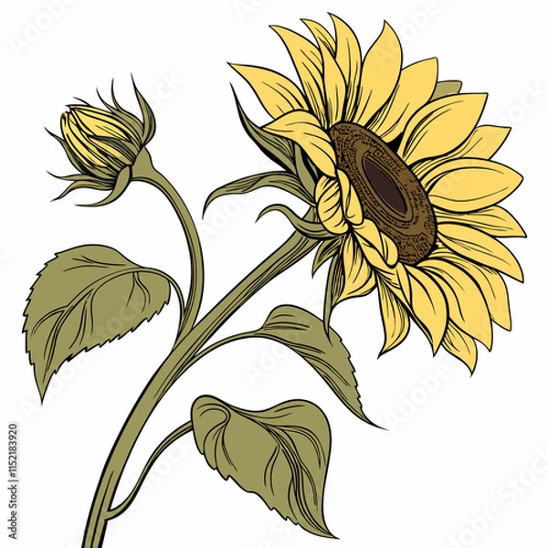 Fototapeta Sunflower isolated on a white background, vector illustration.