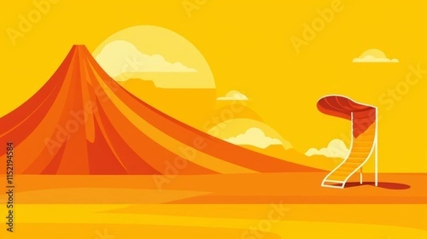 Fototapeta Minimalist playground with slides and swings in vibrant orange and yellow shades conveying joy