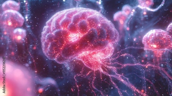 Fototapeta Glowing brain abstract artwork with particles.