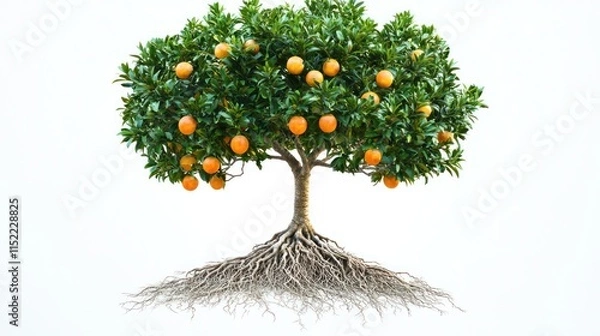 Fototapeta Fruit tree with visible root structure on a clean white background