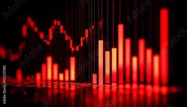 Fototapeta Financial Market Growth Chart Glowing Red Business Background With Upward Trend Trajectory