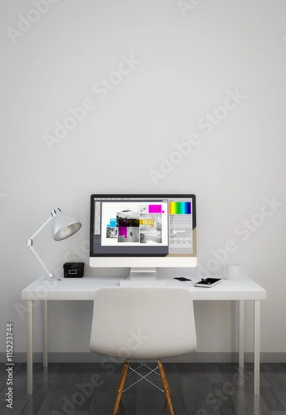Fototapeta clean workspace with graphic design software