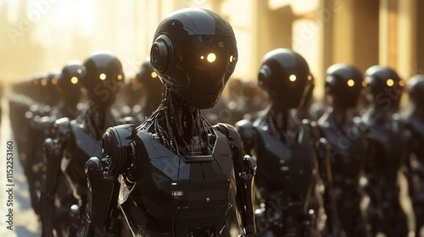 Fototapeta Futuristic, black, crowd of robot