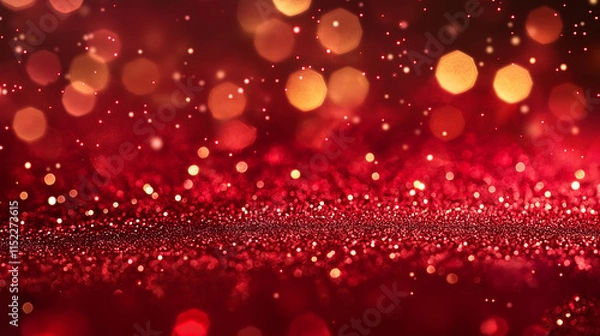 Fototapeta Horizontal red ruby bokeh sparkle glitter shine festive background soft blur light effects glowing texture festive