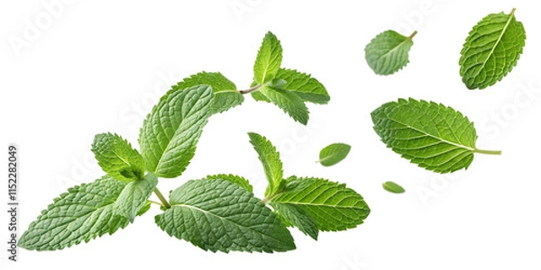 Obraz Fresh mint leaves isolated on white background, isolated on transparent background.PNG