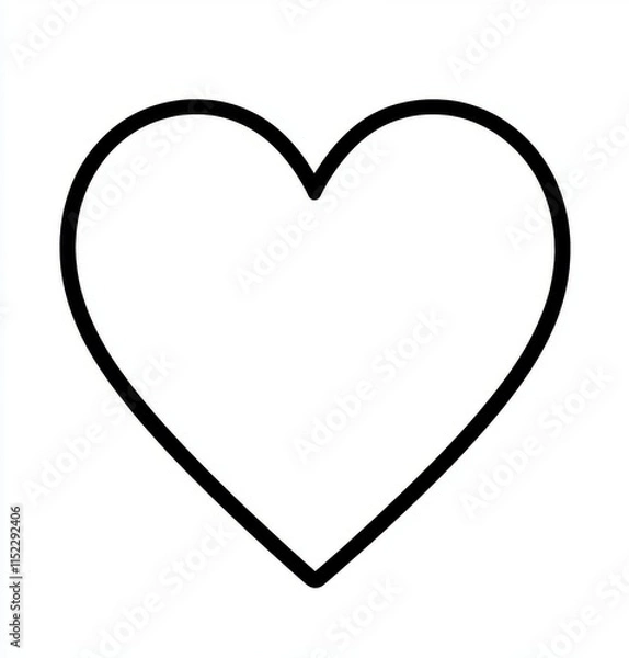 Fototapeta Simple line drawing of a heart icon, vector graphic, simple shapes, clip art style, white background, simple design, no shadow lines, no shadows, simple, flat, cute, thick black outline on a solid whi