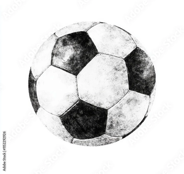 Fototapeta "A realistic soccer ball on a white background, featuring crayon and marker marks for a creative Photoshop collage."
