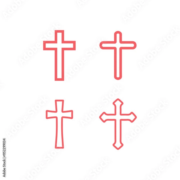 Fototapeta Christian cross vector symbol flat style. Religion cross icons set vector illustration.