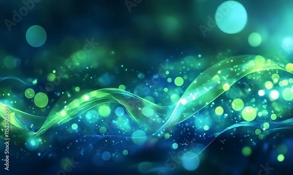 Obraz A science and technology presentation template with a Plexus-style background in shades of blue and green