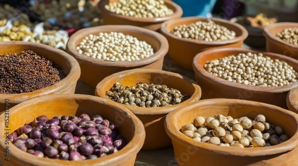 Fototapeta Rustic Market Scene with Natural Lighting and Spices