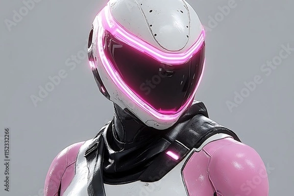 Fototapeta Futuristic Pink And White Robot Wearing A Helmet