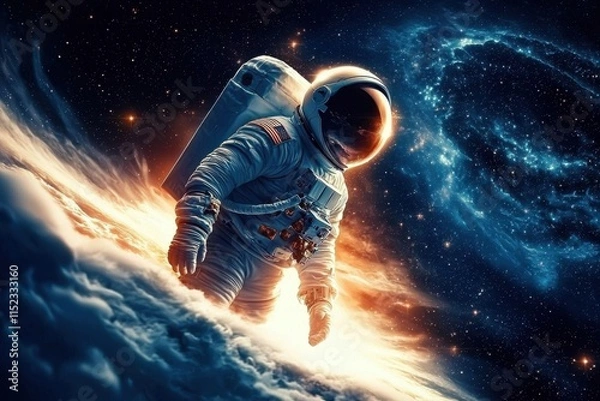 Fototapeta The thrilling journey of an astronaut beyond Earth.
