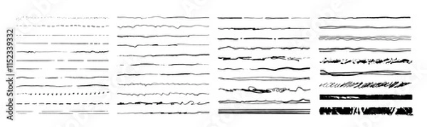 Fototapeta Set of artistic ink lines, brushes, underlines, sketch hand-drawn strokes. Vector brushes. Art brushes are included in the file.