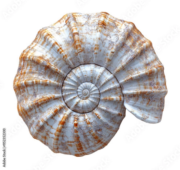 Obraz A spiral seashell or ammonite fossil is isolated on a transparent background.
