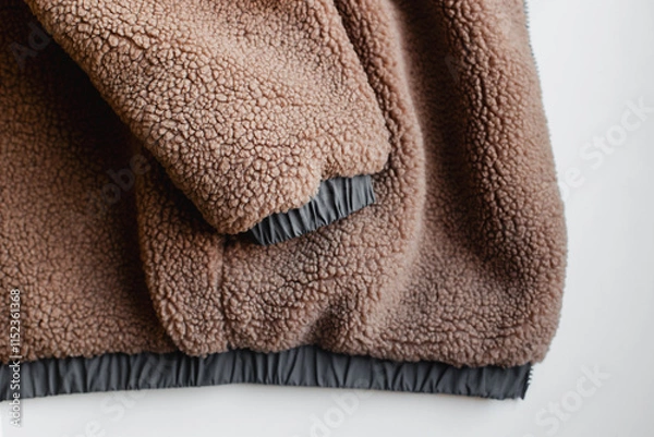 Fototapeta Color of the Year 2025 Mocha Mousse color. Chocolate or Brown Background. Close-Up of a Brown Fleece Jacket With Textured Fabric and Elastic Cuffs