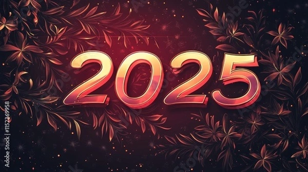 Obraz Happy New Year 2025: Festive Red and Gold Design.