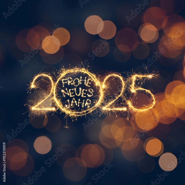 Obraz Happy New Year 2025 square card with text in German
