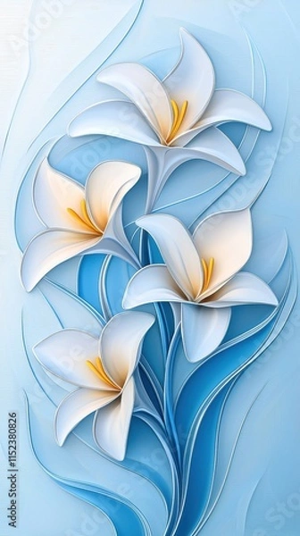 Obraz Elegant White Lilies on a Soft Blue Background Design