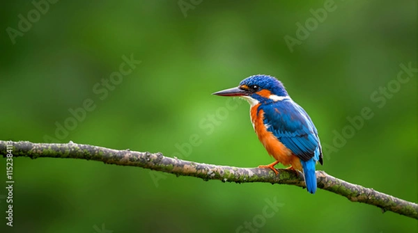 Fototapeta Close-Up of Colorful Kingfisher Bird with Green Background