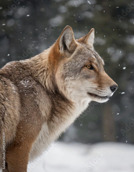 Obraz portrait of wild animals in snow, like tigers, lynxes, and wolves.