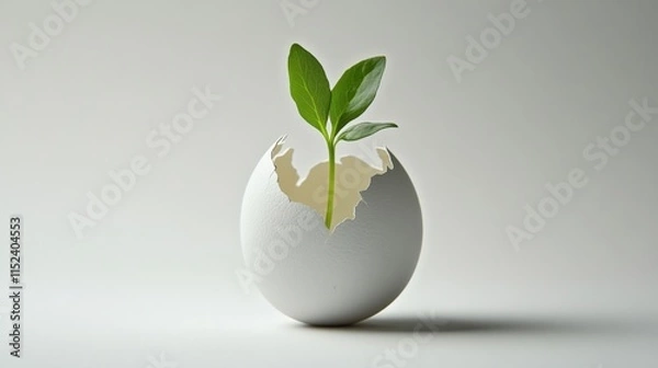 Fototapeta a small sprout growing out of a broken eggshell