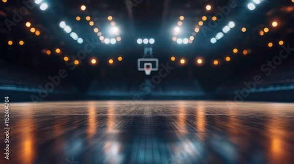 Obraz basketball court blurred background with glowing lights indoor sports arena ready for action energetic atmosphere vertical format -