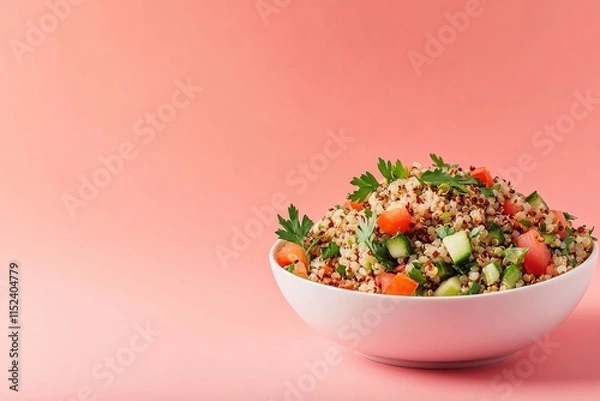 Fototapeta Fresh and Colorful Quinoa Salad Front View on a Solid Pink Background in 8K High Definition