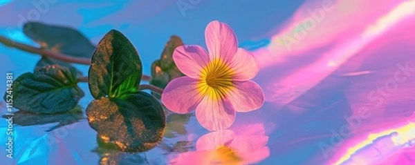 Obraz Mexican Primrose flower on holographic background