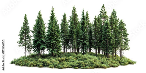 Obraz Evergreen forest trees with shrubs isolated on transparent background